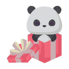 gift box with cute panda bear icon over white background, vector illustration