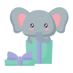 gift box with cute elephant icon over white background, vector illustration