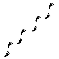 Human foot prints diagonal trail. Vector illustration, clip art.