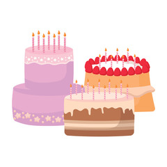 Birthday cakes with candles over white background, vector illustration