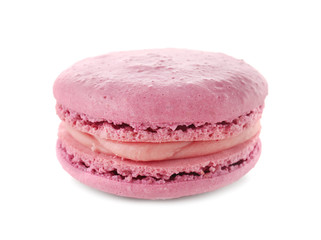 Tasty macaron on white background