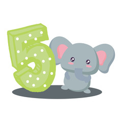 cute elephant with number five icon over white background, vector illustration