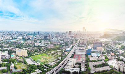 Skyline of taipei city in downtown Taipei, Taiwan.
