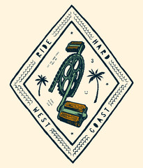 Obraz premium west side united states of america bicycle pedals and palms tropical t-shirt print