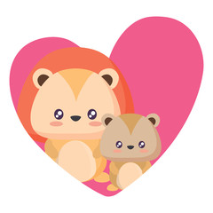 Fototapeta premium heart with cute lions over white background, vector illustration
