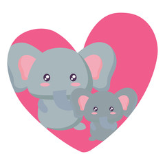 heart with cute elephants over white background, vector illustration