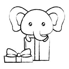 gift box with cute elephant icon over white background, vector illustration