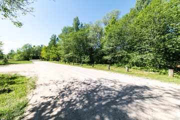 empty gravel road in the countryside in summer heat