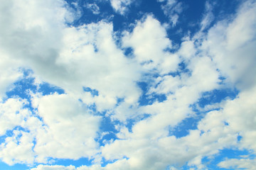 Obraz na płótnie Canvas Beautiful blue sky and white fluffy cumulus clouds. Background. Landscape.