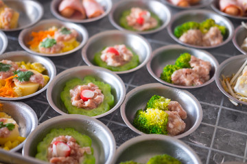 Various kinds of dim sum including dumplings traditional chinese food