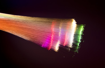 optical fibres dinamic flying from deep on technology background