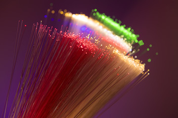 optical fibres dinamic flying from deep on technology background