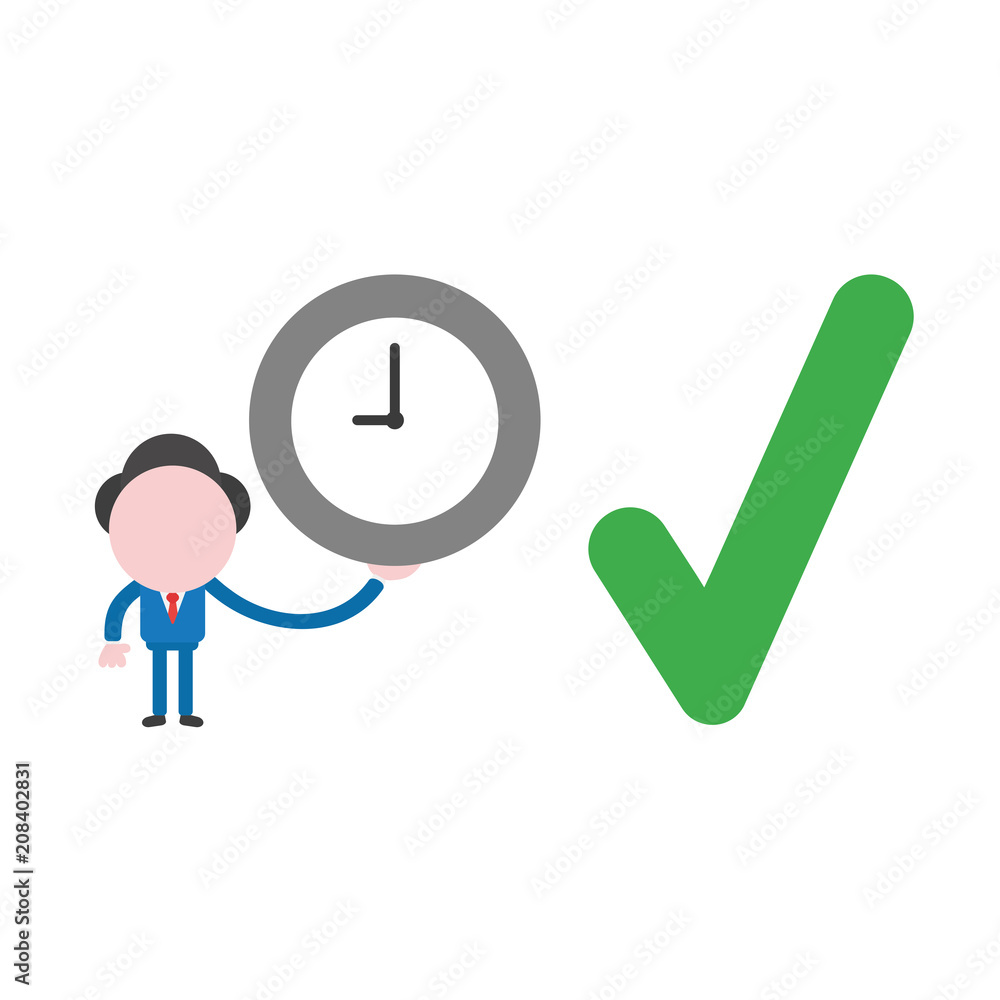 Poster vector businessman character holding clock with check mark