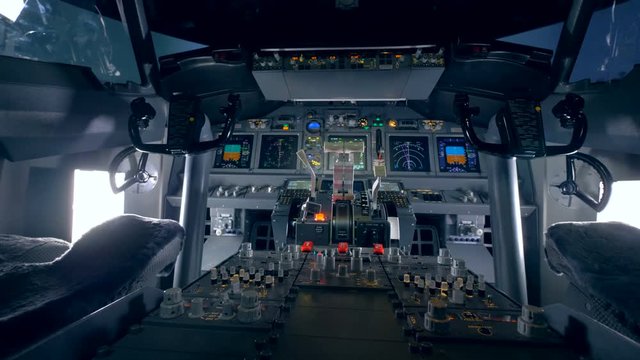 Functioning empty cockpit of an airplane