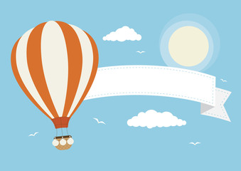 Fototapeta premium Cartoon Vector Hot Air Balloon with Banner