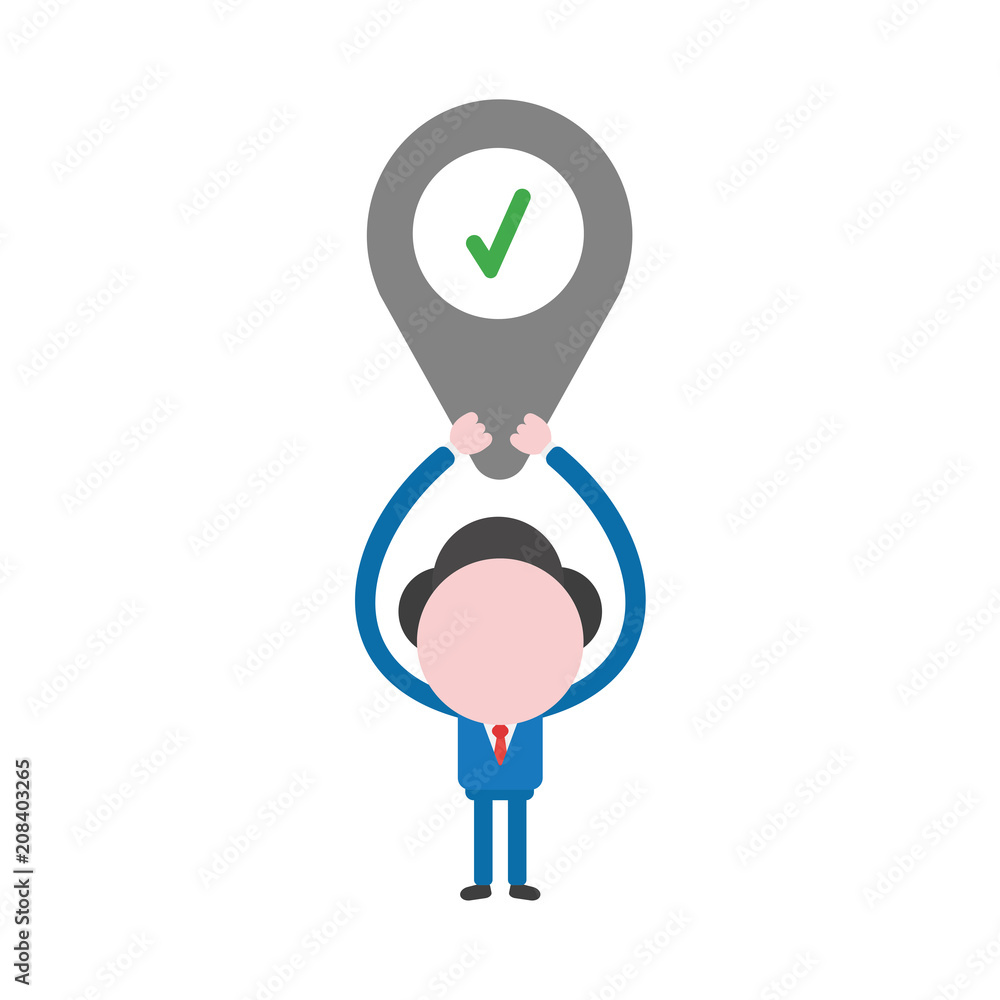 Aufkleber vector businessman character holding up map pointer with check mark