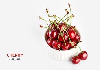 Red cherry isolated on white background. Cherries. Healthy food concept.