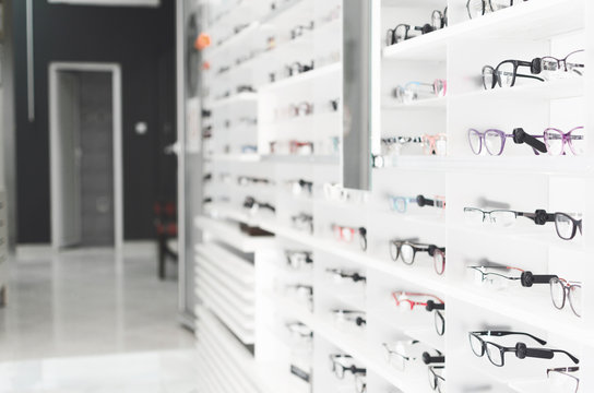 shelf with glasses in the shop