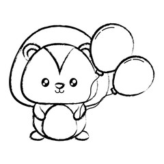 cute lion with balloons over white background, vector illustration