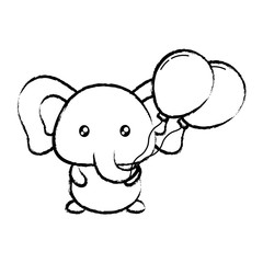 cute elephant with balloons  over white background, vector illustration