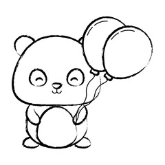 cute panda bear with balloons over white background, vector illustration