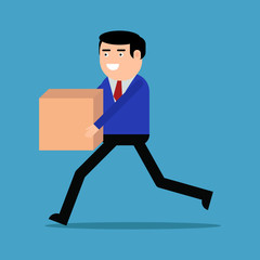 Businessman running with box