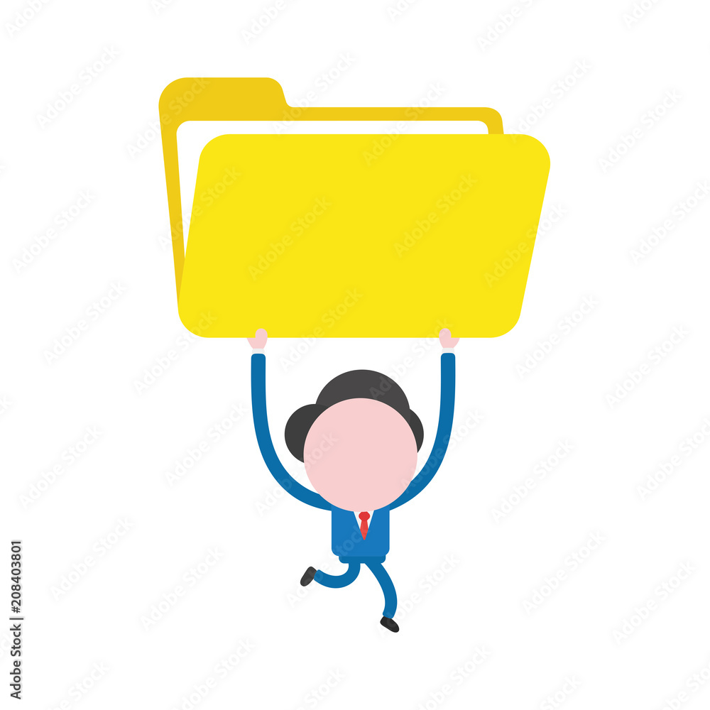Poster vector businessman character running and carrying oepn file folder