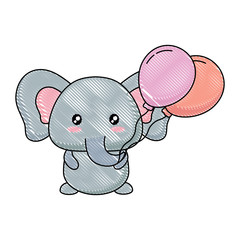 cute elephant with balloons  over white background, vector illustration