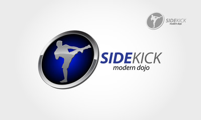 This is martial art logo, basic of this logo is a silhouette of a man with his kicking side action.