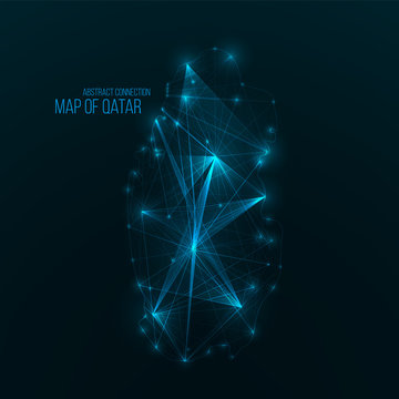 Digital web map of UAE. Global network connection with glowing triangular elements . Abstract country wireframe . Technology vector illustration . United Arab Emirates shape .