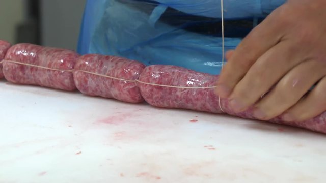 Food industry, sausages production. Shot in 4K