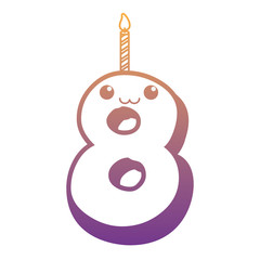 Kawaii birthday candle of number eight over white background, vector illustration