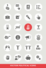 Set of Elegant Universal Black Political Minimalistic Solid Icons on Circular Colored Buttons on Grey Background 