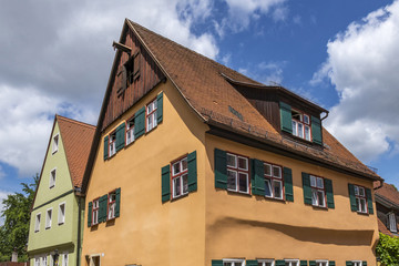 Fototapeta premium Colored old houses, Dinkelsbuhl, Romantic Road, Middle Franconia, Bavaria, Germany, Europe