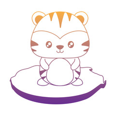 cute tiger in the grass over white background, vector illustration