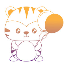 cute tiger with balloons over white background, vector illustration