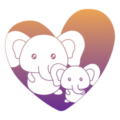 heart with cute elephants over white background, vector illustration