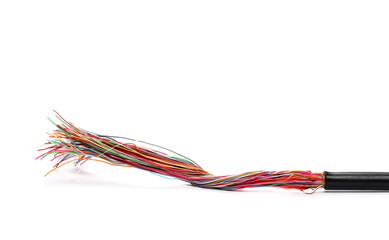 colored network wires isolated on white, telecommunication cabal 