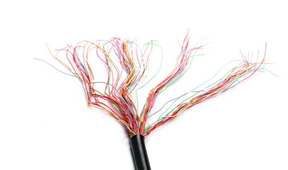 colored network wires isolated on white, telecommunication cabal 