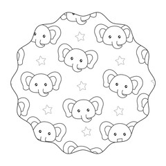 circular frame with cute elephants pattern over white background, vector illustration
