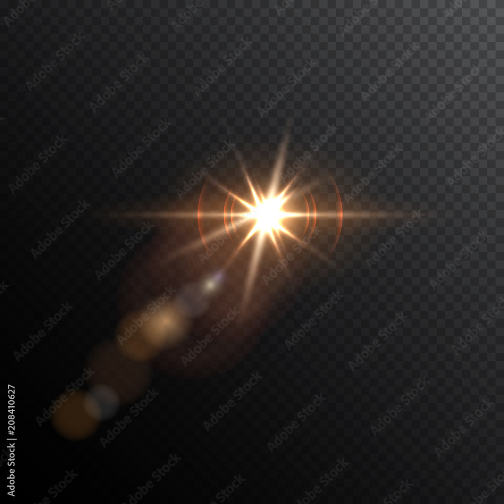 Poster bright flash with bokeh isolated on transparent background. vector design element.