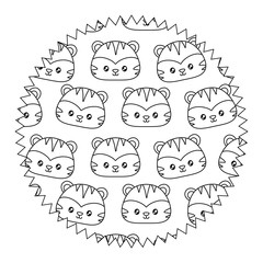 seal stamp with cute tigers pattern over white background, vector illustration