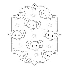 arabic frame with cute elephants pattern over white background, vector illustration