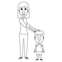 Woman with happy kid with clown nose icon over white background, vector illustration