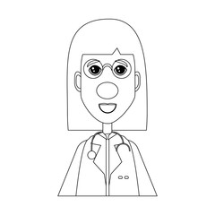 Cartoon woman doctor with a red clown smiling  over white background, vector illustration