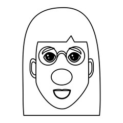 cartoon happy woman with glasses and clown nose icon over white background, vector illustration