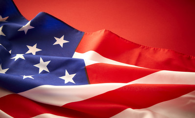 American flag on red background