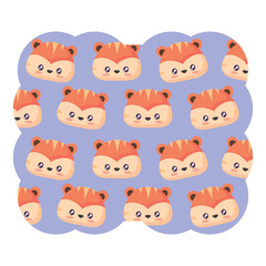decorative frame with cute tigers pattern over white background, vector illustration
