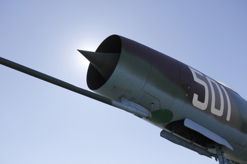 soviet fighter jet on a blue sky background