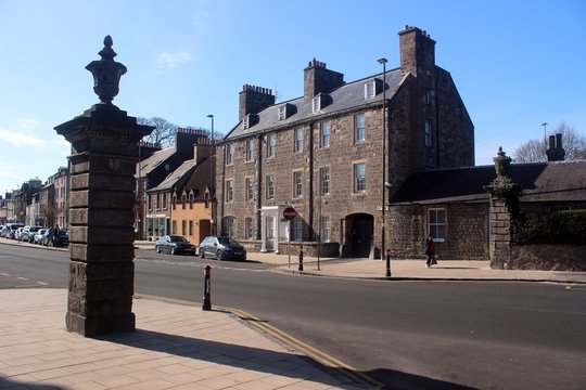 The Pinkie Pillars and High Street, Musselburgh, Scotland.